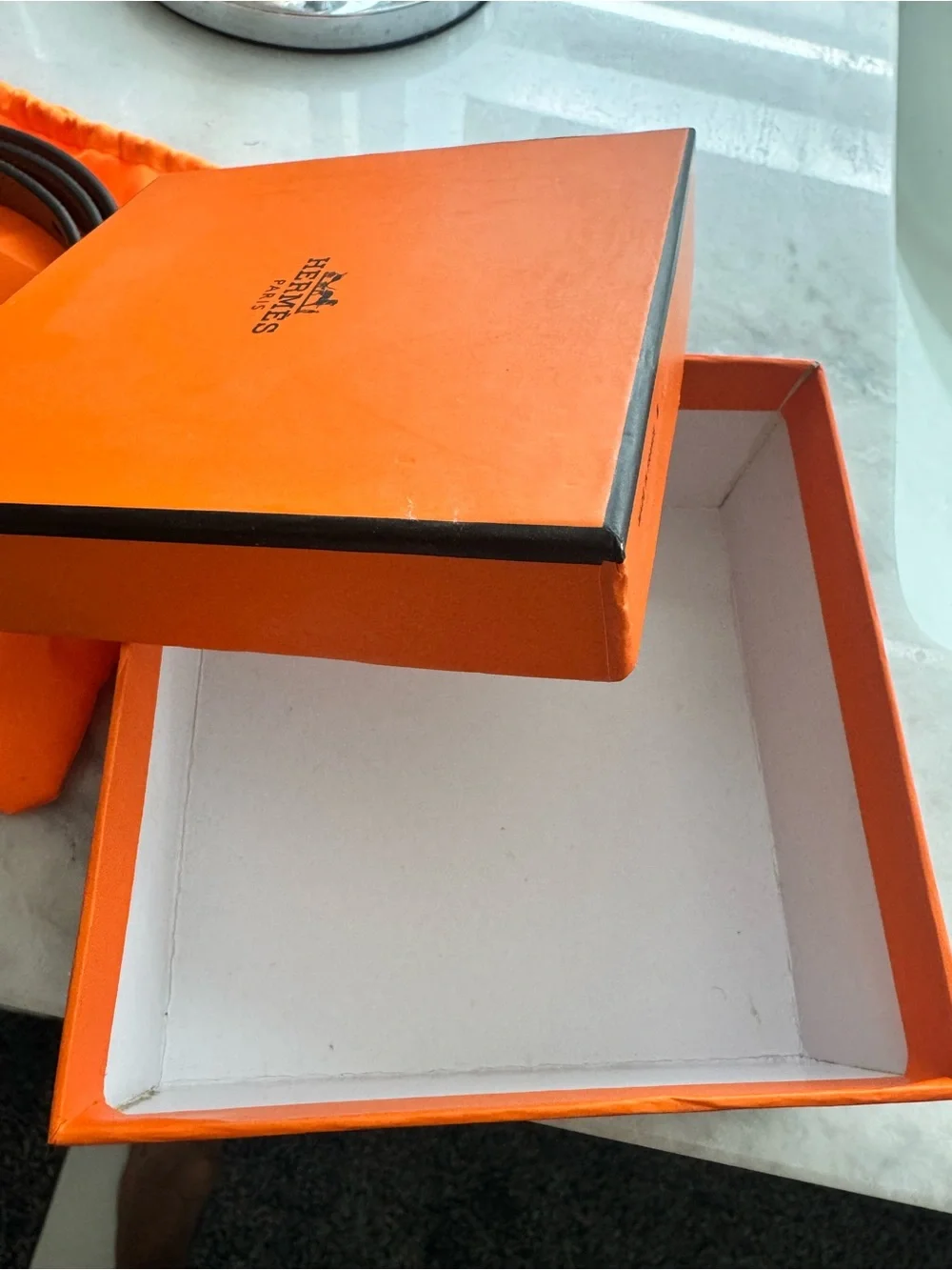 Hermès Orange and gold belt with a classic lock